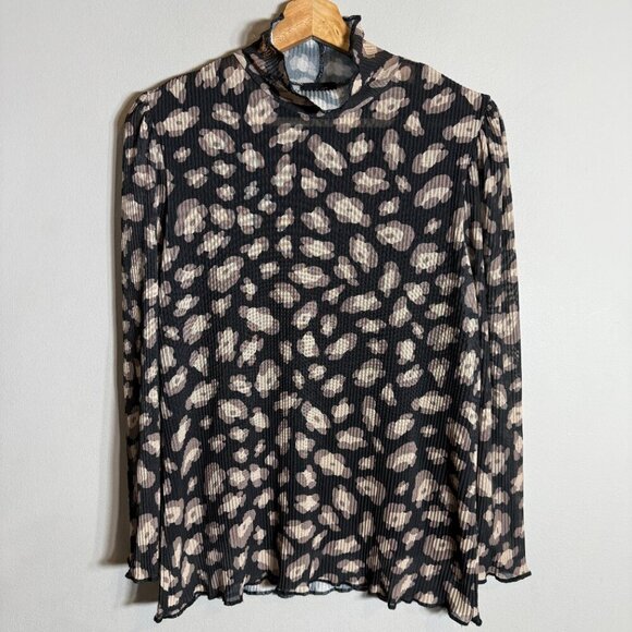 W5 Anthropologie Leopard Print Mock Neck Mesh Blouse Top Women's Large Career - Picture 5 of 12